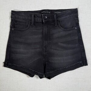 Kendall + Kylie The Drifter High Rise Black Denim Shorts Frayed Hem Size 5 27